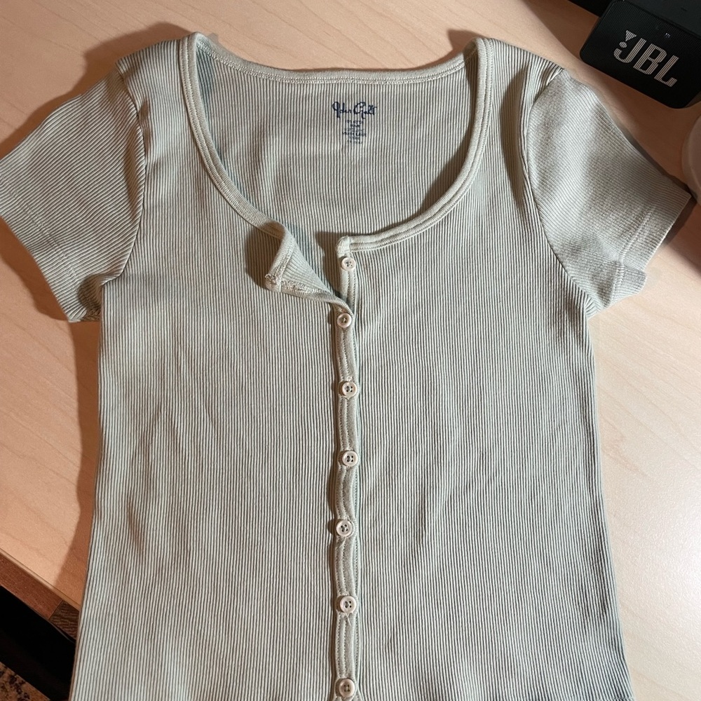NWOT Brandy Melville Green Ribbed Button Down Short Sleeve OS
